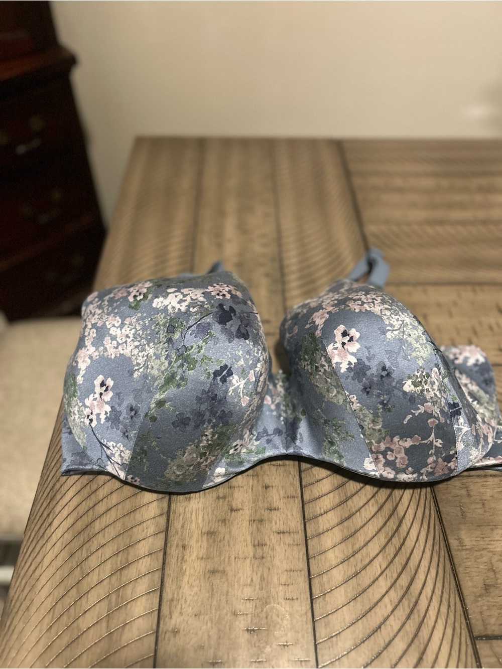 Cacique Light Blue Strapless Bra with Floral Trim 42H